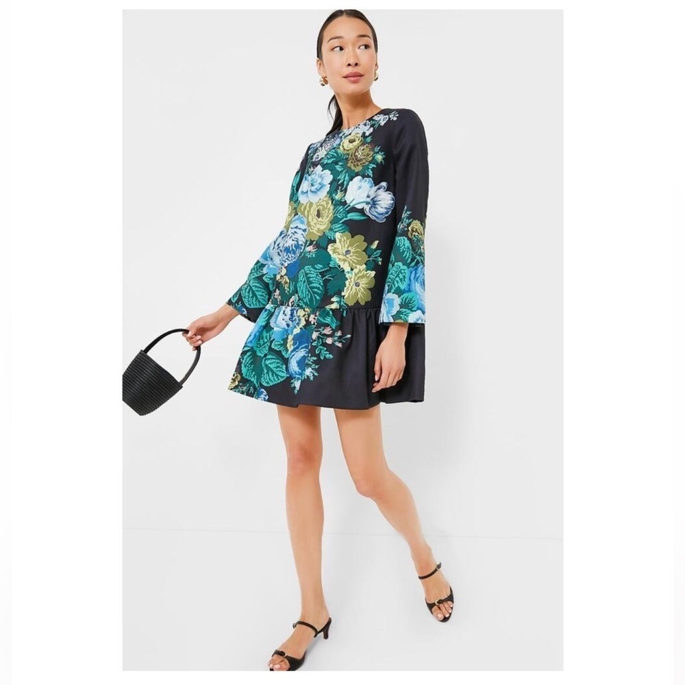 Tuckernuck Pierce Floral Mini Dress XXS NWT Black Blue Green Tiered Cotton - Picture 12 of 13